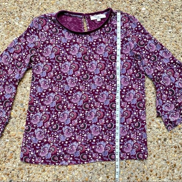 Loft Floral Bell Sleeved Wine-Colored Blouse Size M - Picture 4 of 10